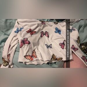 SHEIN butterfly long sleeve shirt size XS